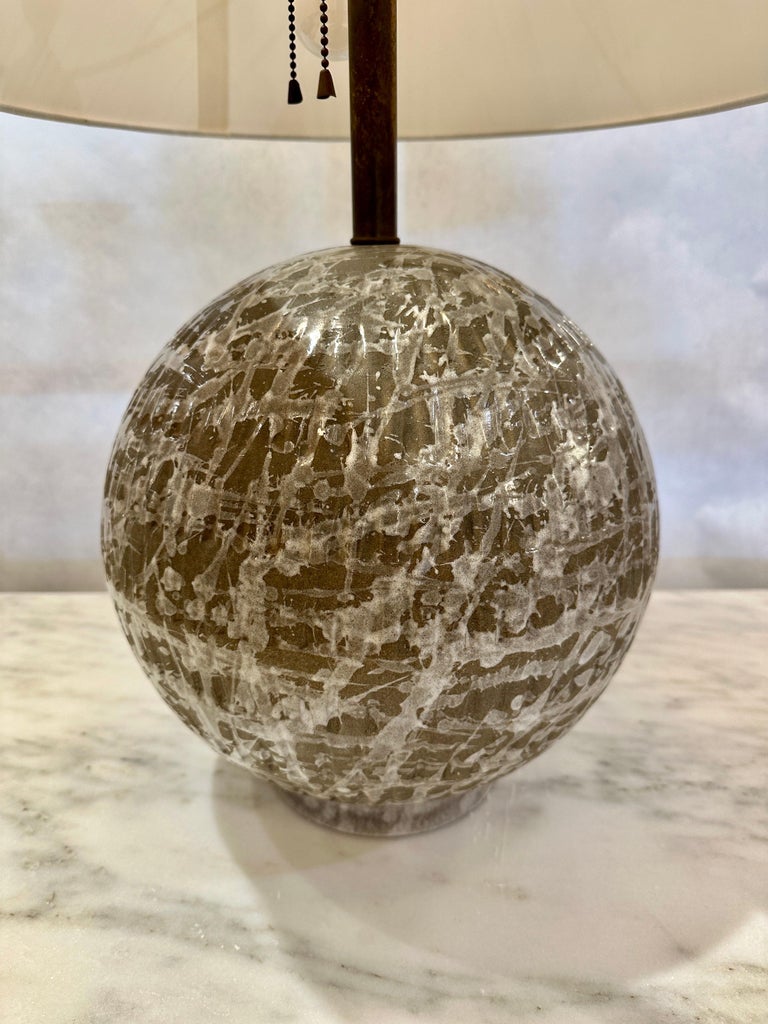 Exceptional Textured & Glazed Pottery Globe Lamp