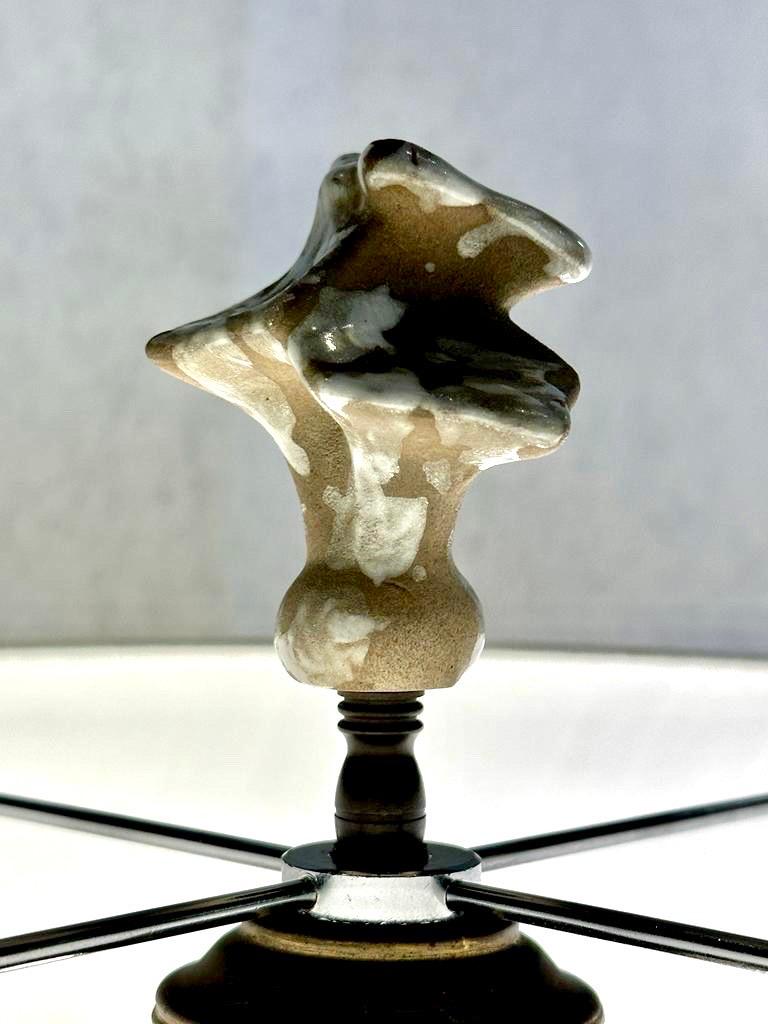 Exceptional Textured & Glazed Pottery Globe Lamp