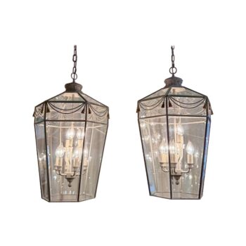 Mid-Century Palm Beach Regency 9-Light Hanging Lanterns, two available