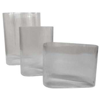 Set of 3 Vintage Scandinavian Ribbed Glass Vases
