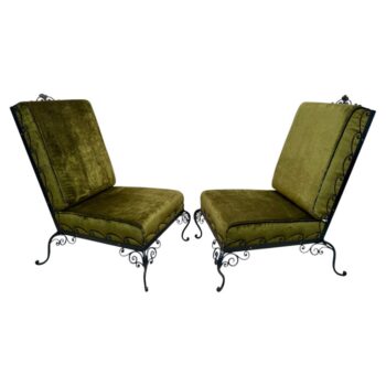 Pair of 1940's French Wrought Iron Frame Slipper Chairs