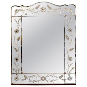 Antique Venetian Style Mirror with Etched Mirror and Flourished Decor