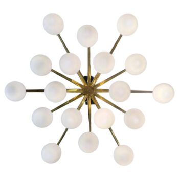 Monumental 18-Light Brass Starburst Light Fixture w/ Frosted Diffusers