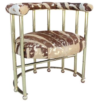 Metallic Cowhide in Zebra Print Brass and Leather Armchair by Mastercraft