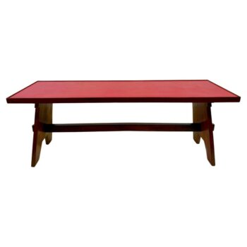 Vintage Italian Trestle Long Console w/ Red Top