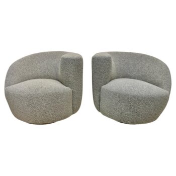 Vladimir Kagan Corkscrew Swivel Chairs for Directional in Oatmeal Bouclé, PAIR