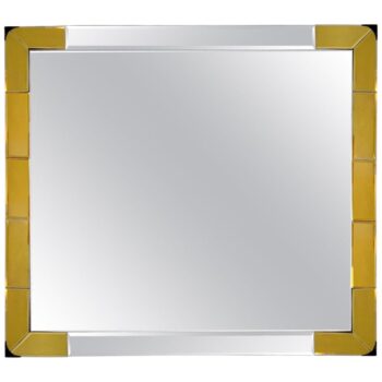 A Massive Italian Mid-Century Citron Yellow Faceted Framed Mirror