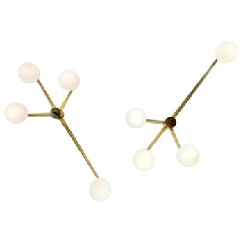 Brass Flush Mount Italian Lights/ Wall Lights w/ 4 Opaline Glass Orbs (2 Avail)