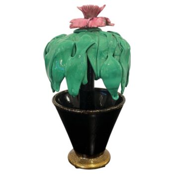 Murano Glass Pink Cactus Succulent Art Sculpture