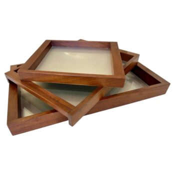 Vintage Swedish Trio of Teak Wood and Brushed Stainless Steel Serving Trays