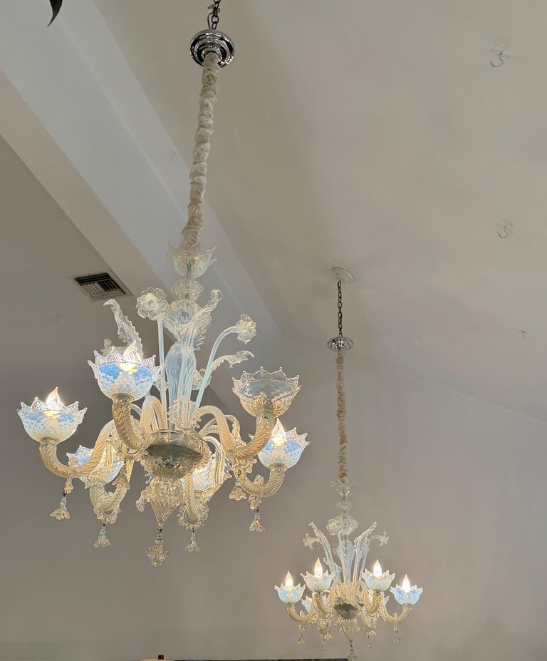 Barovier e Toso 1940's Opaline Murano 6-Light Chandelier - Two Available