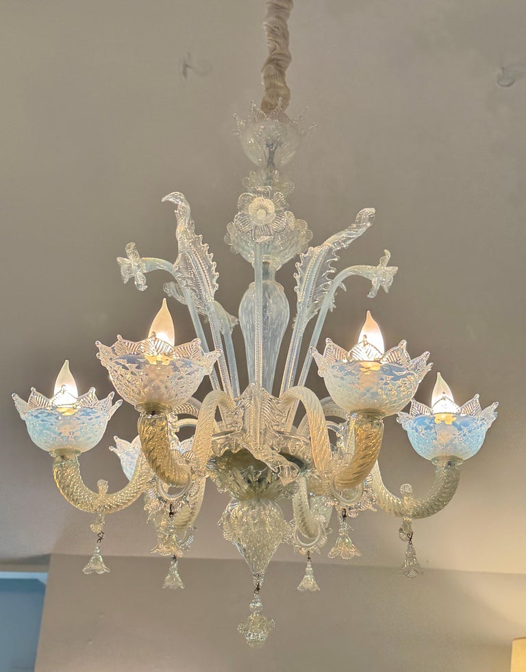 Barovier e Toso 1940's Opaline Murano 6-Light Chandelier - Two Available
