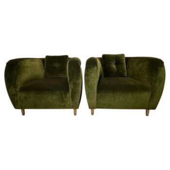 Luxurious Green Mohair French Armchairs, PAIR