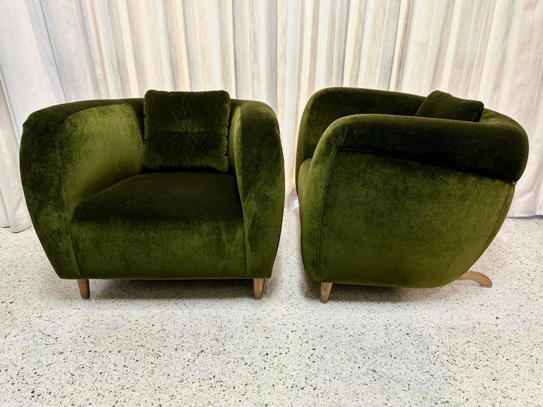 Luxurious Green Mohair French Armchairs, PAIR