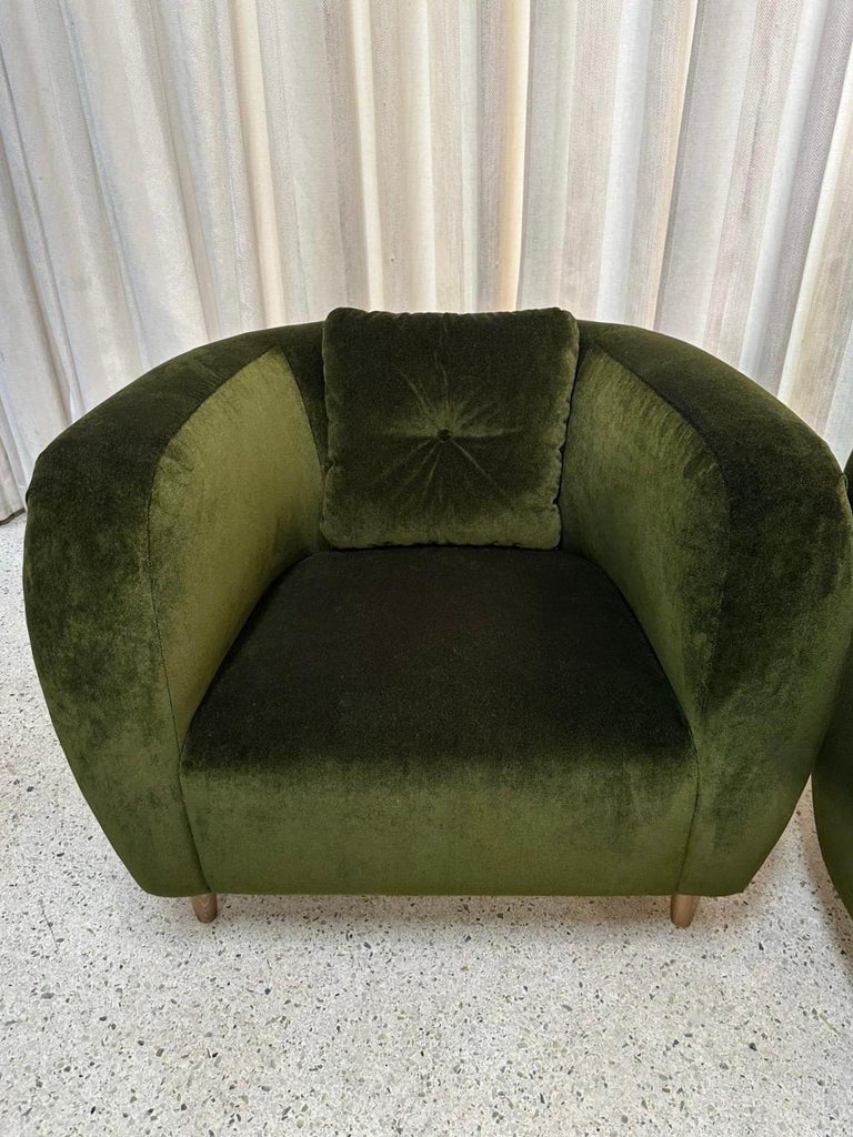 Luxurious Green Mohair French Armchairs, PAIR