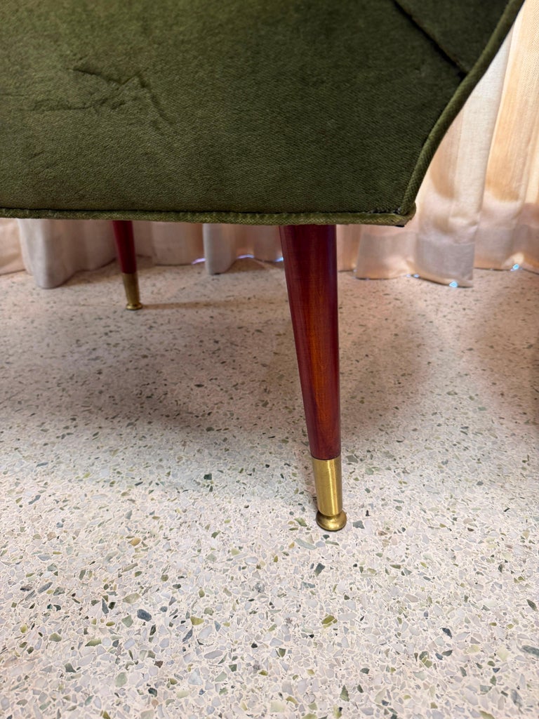 Italian Mid-Century Green Velvet Mohair Armchairs, PAIR