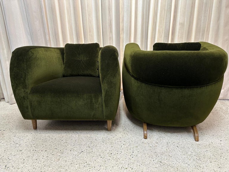 Luxurious Green Mohair French Armchairs, PAIR