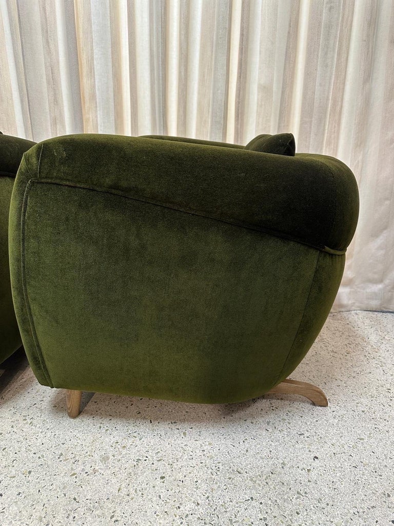 Luxurious Green Mohair French Armchairs, PAIR