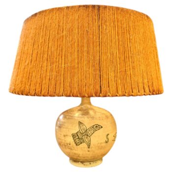 Jacques Blin French Vintage Ceramic Lamp + Original Raffia Shade