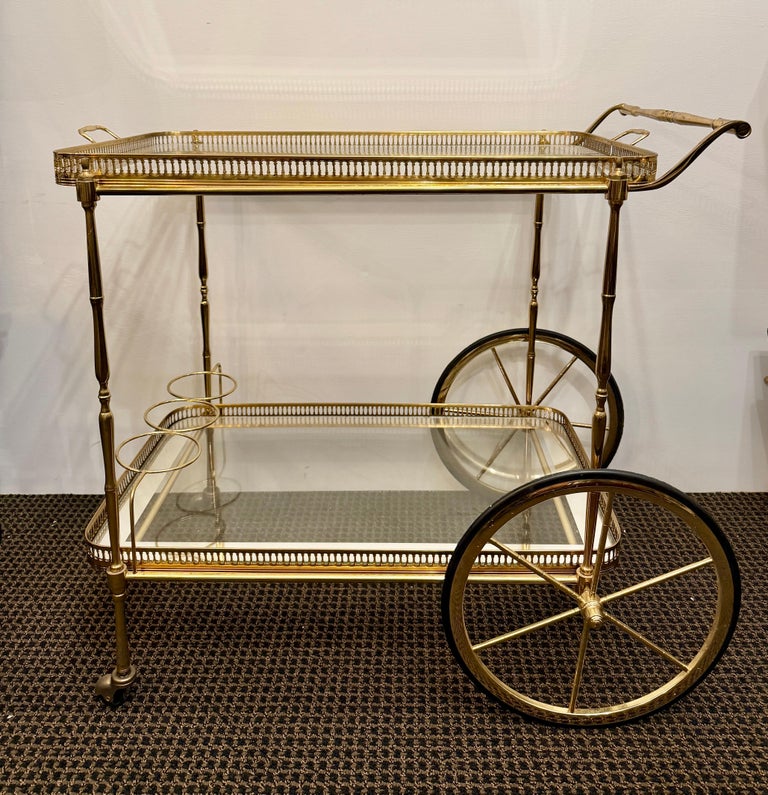 French Regency Brass and Glass Bar Trolley