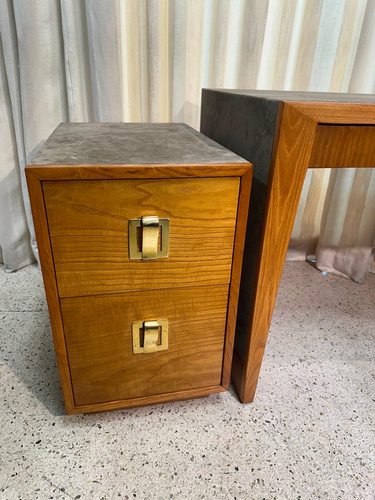 1960's Oak and Leather Clad "Karpen of California" Desk Suite (3 pieces)